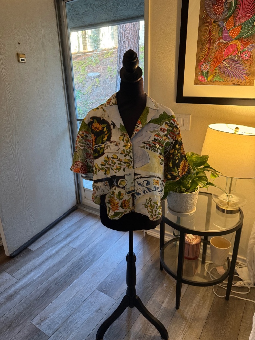 FARM Rio Cropped Printed Linen Canvas Shirts Size Medium